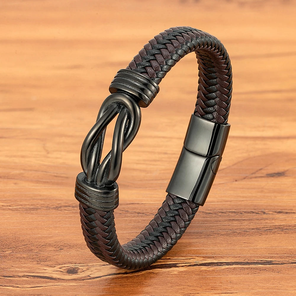 XQNI Classic Irregular Leather Bracelet for Men Stainless Steel Magnetic Clasp Charm Punk Style Male Bangle Jewelry Gifts