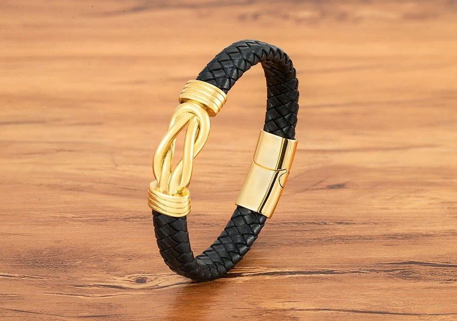 XQNI Classic Irregular Leather Bracelet for Men Stainless Steel Magnetic Clasp Charm Punk Style Male Bangle Jewelry Gifts